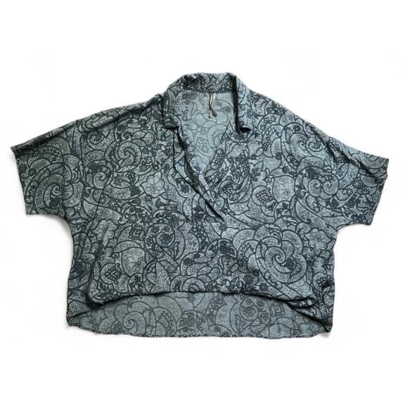 Anthropologie The Dylon Short-Sleeve Wide-Placket Top: Printed Edition sz L - Picture 2 of 8
